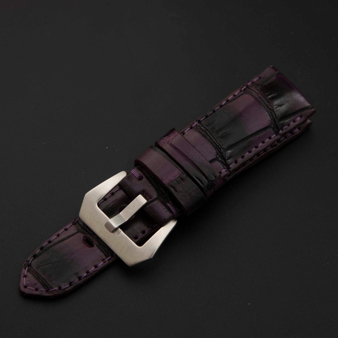 PURPLE&BLACK CROCODILE BELLY LEATHER STRAP