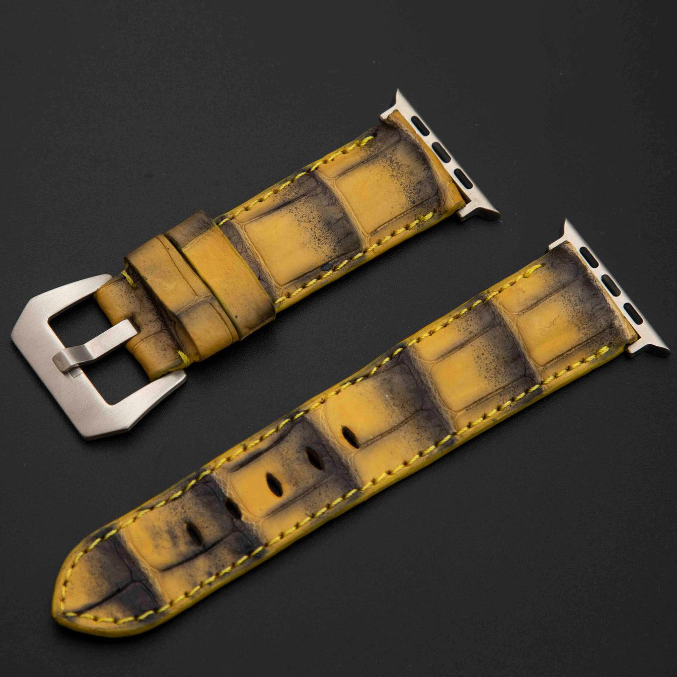 YELLOW&BLACK CROCODILE BELLY LEATHER STRAP