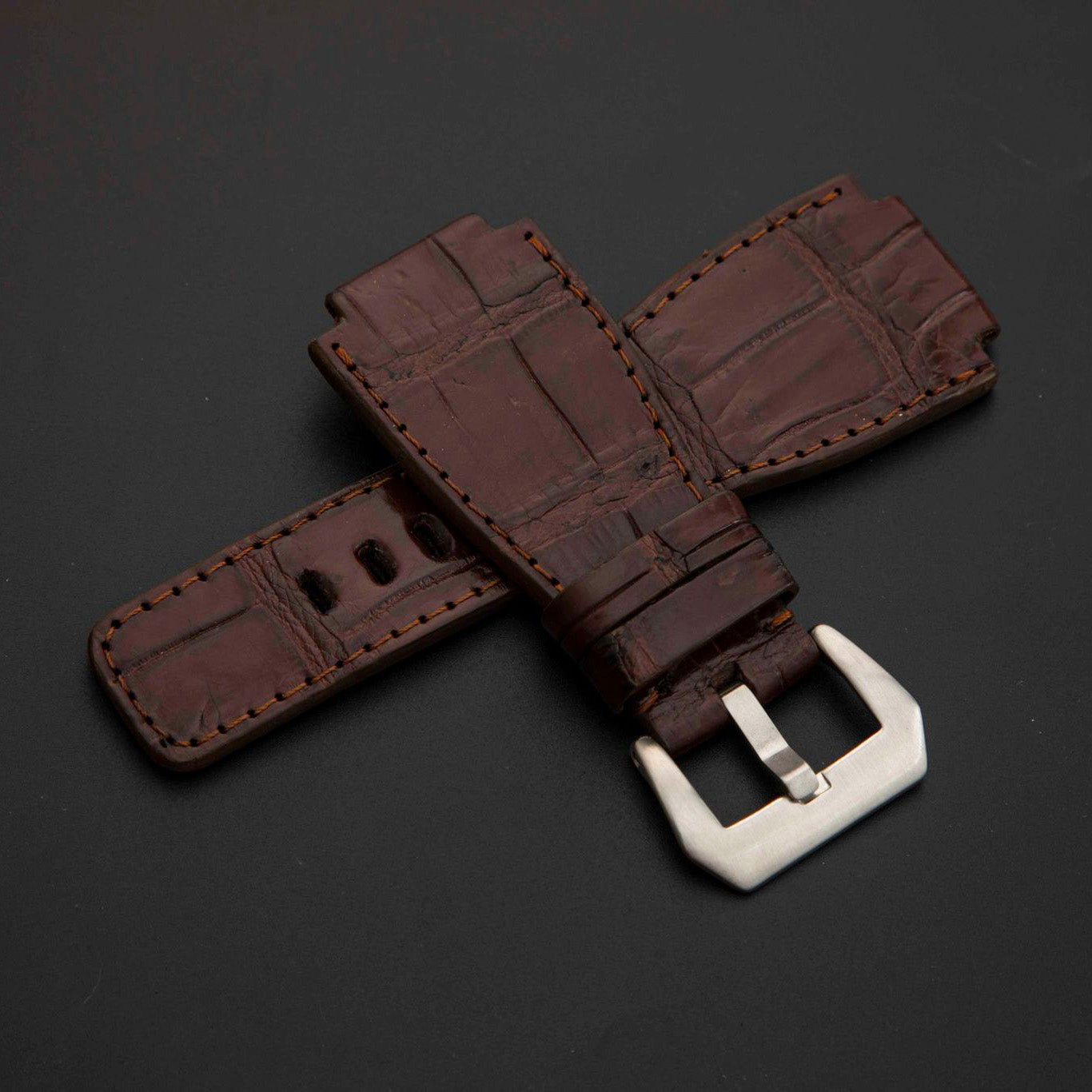 BROWN CROCODILE BELLY LEATHER STRAP