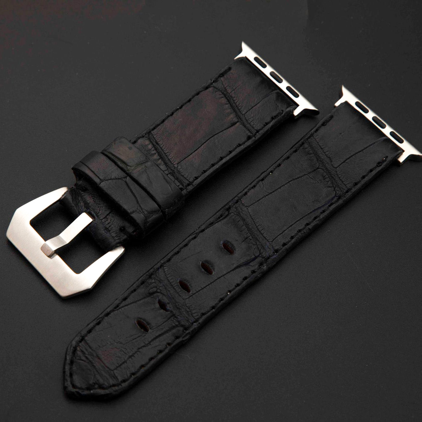 BLACK CROCODILE BELLY LEATHER STRAP