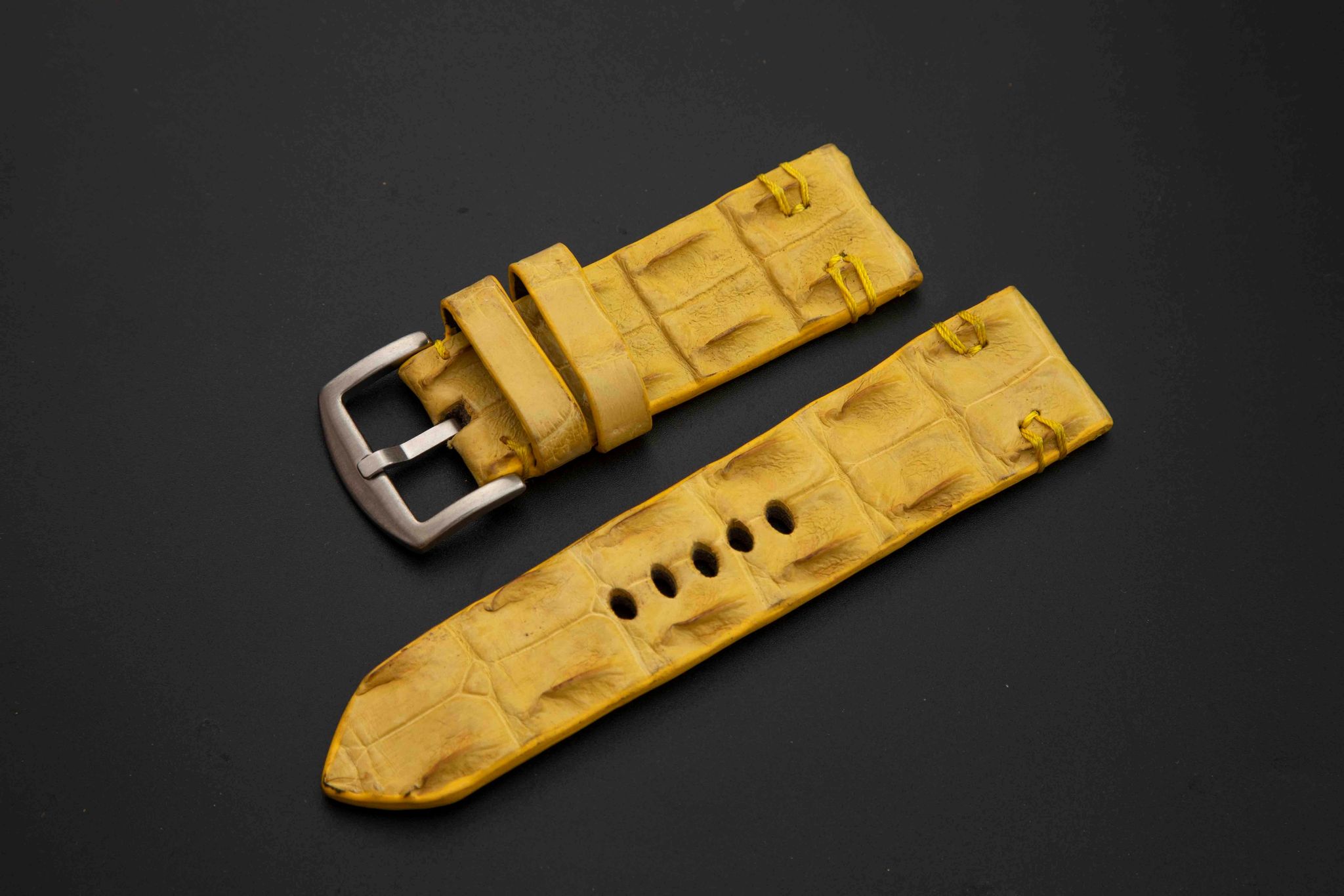 YELLOW CROCODILE HORNBACK LEATHER STRAP