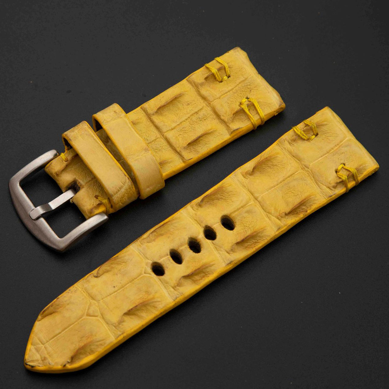 YELLOW CROCODILE HORNBACK LEATHER STRAP