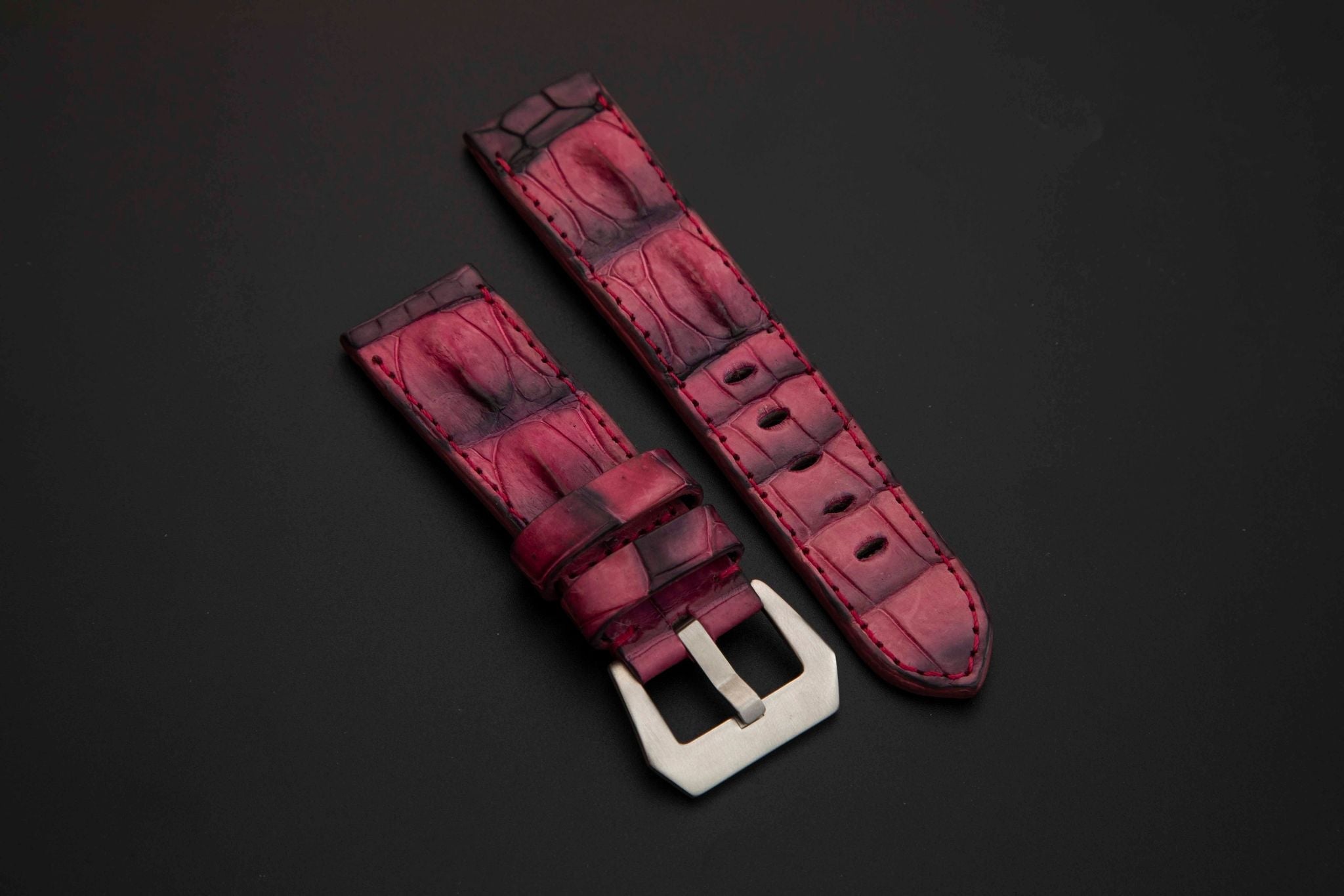 PINK&BLACK CROCODILE HORNBACK LEATHER STRAP