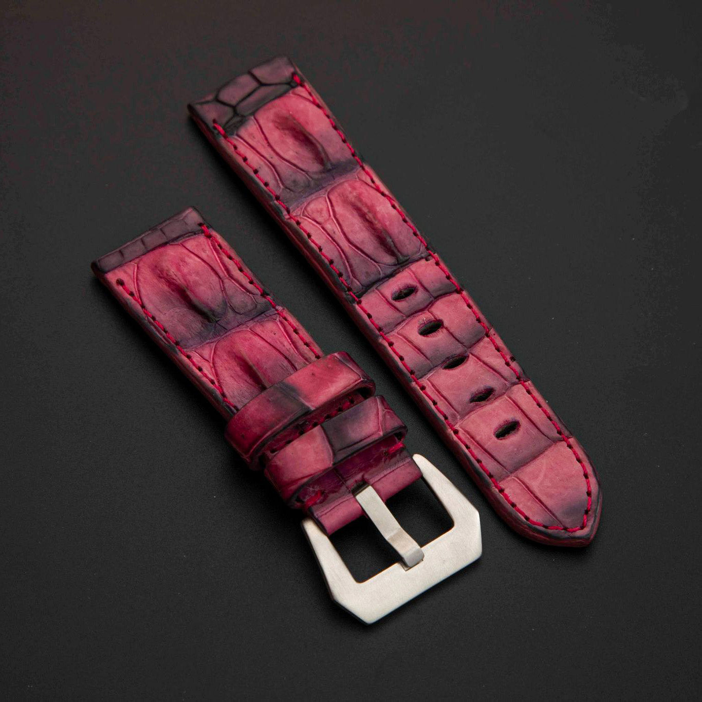 PINK&BLACK CROCODILE HORNBACK LEATHER STRAP