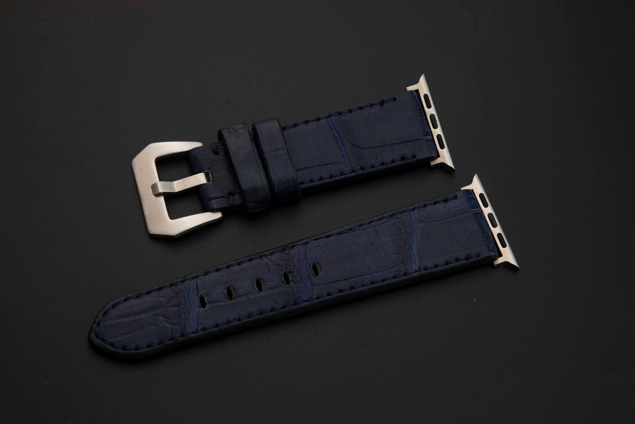 BLUE CROCODILE BELLY LEATHER STRAP