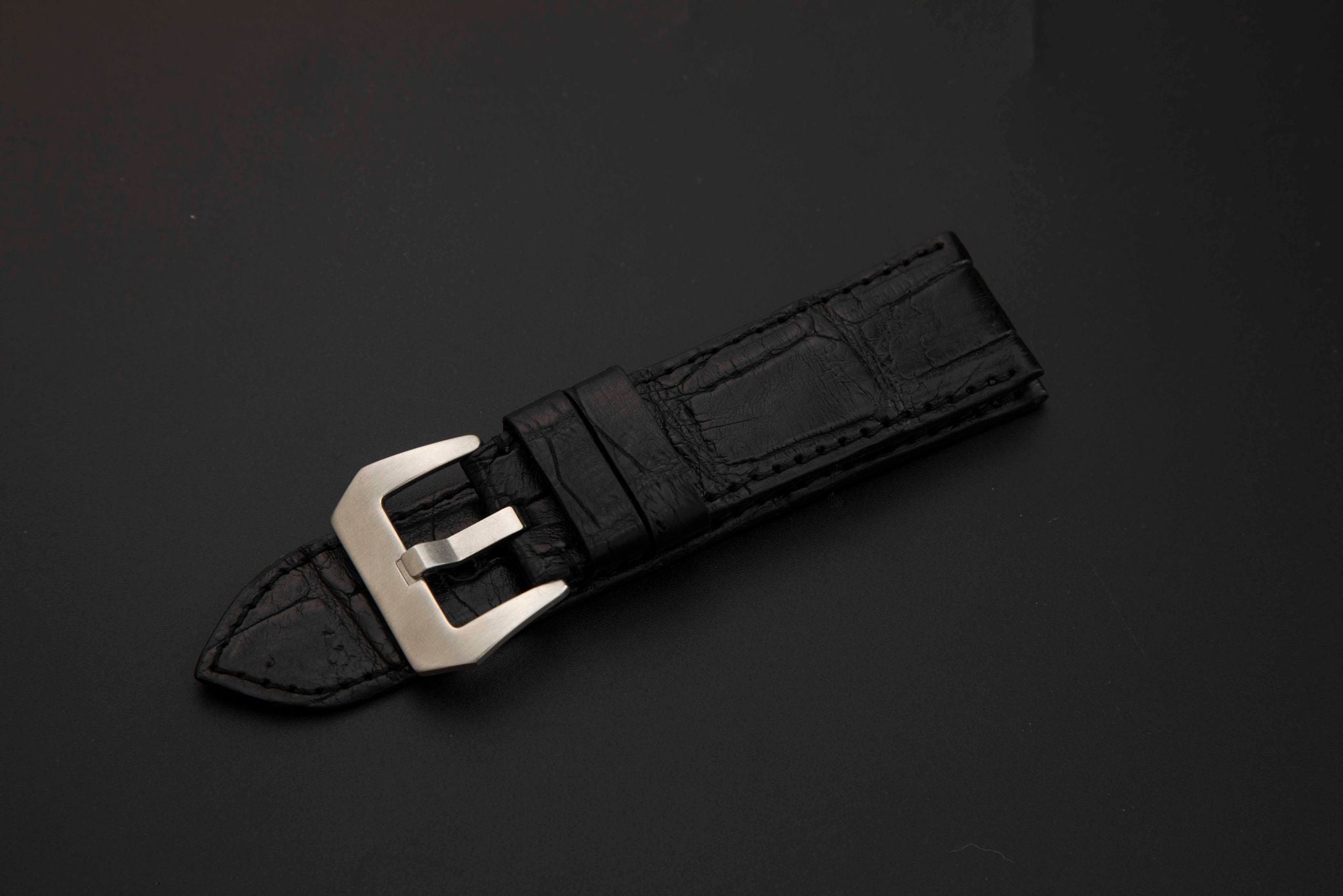 BLACK CROCODILE BELLY LEATHER STRAP - Lac Crado 