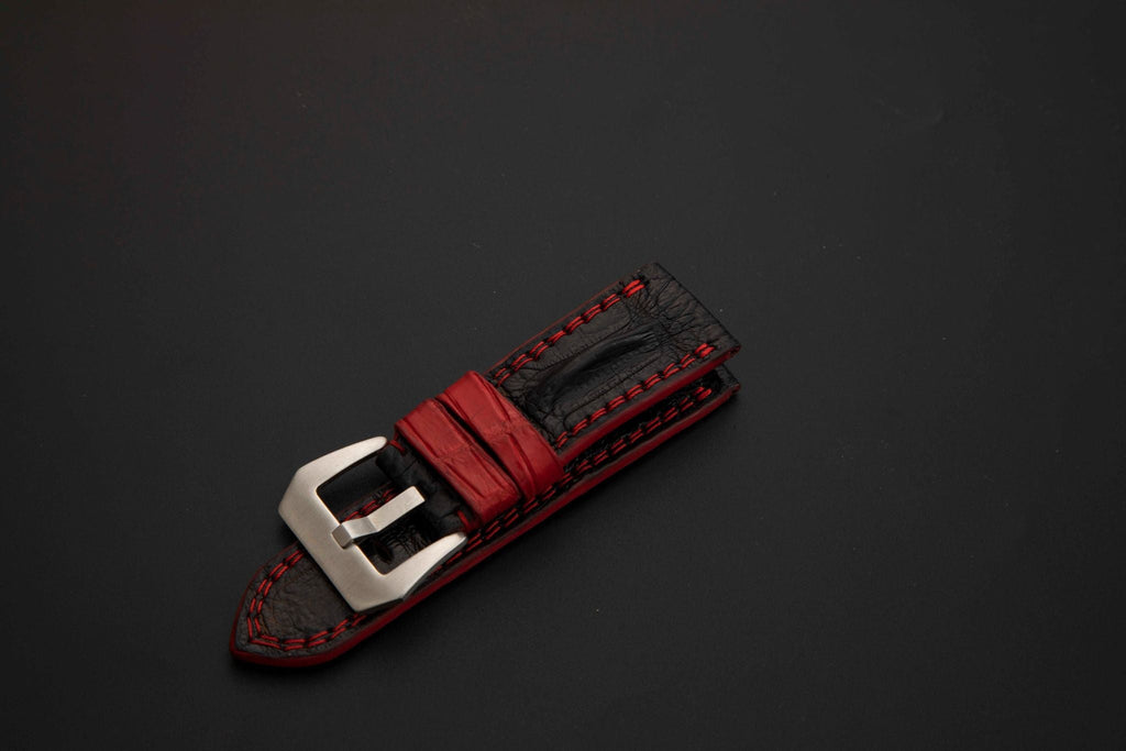 BLACK CROCODILE HORNBACK LEATHER STRAP