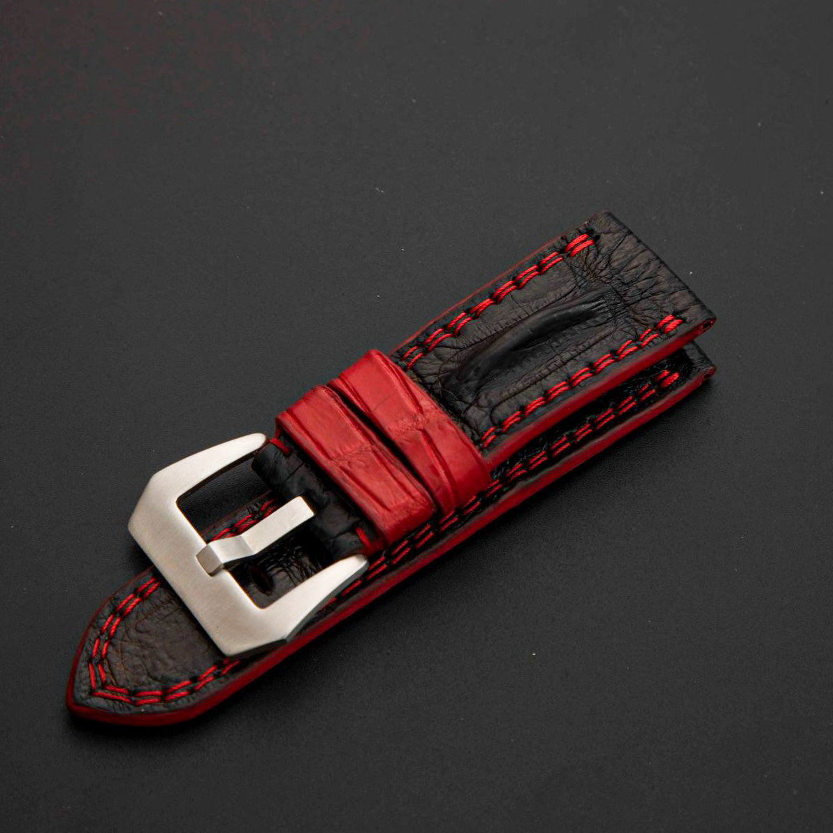 BLACK CROCODILE HORNBACK LEATHER STRAP