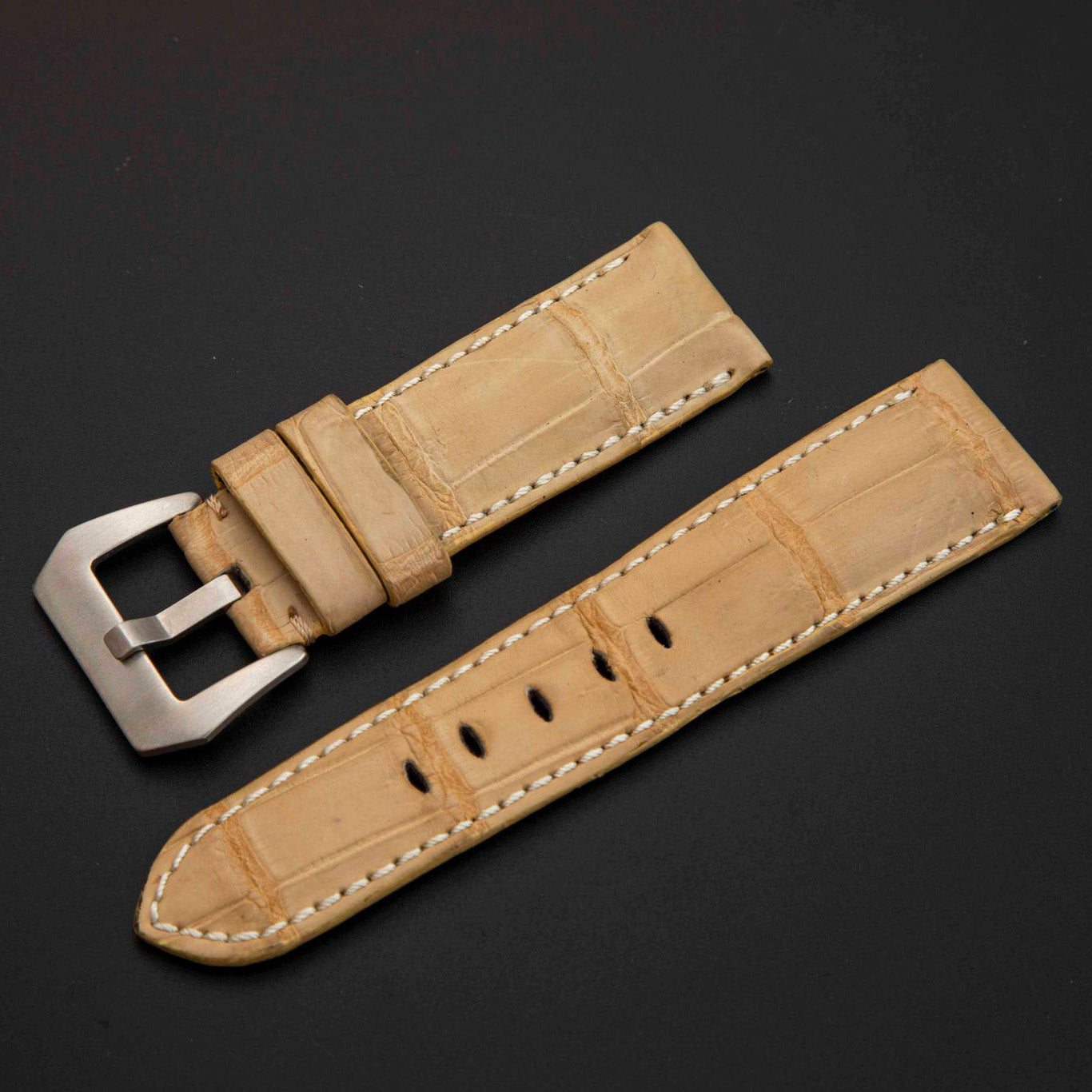 BEIGE CROCODILE BELLY LEATHER STRAP