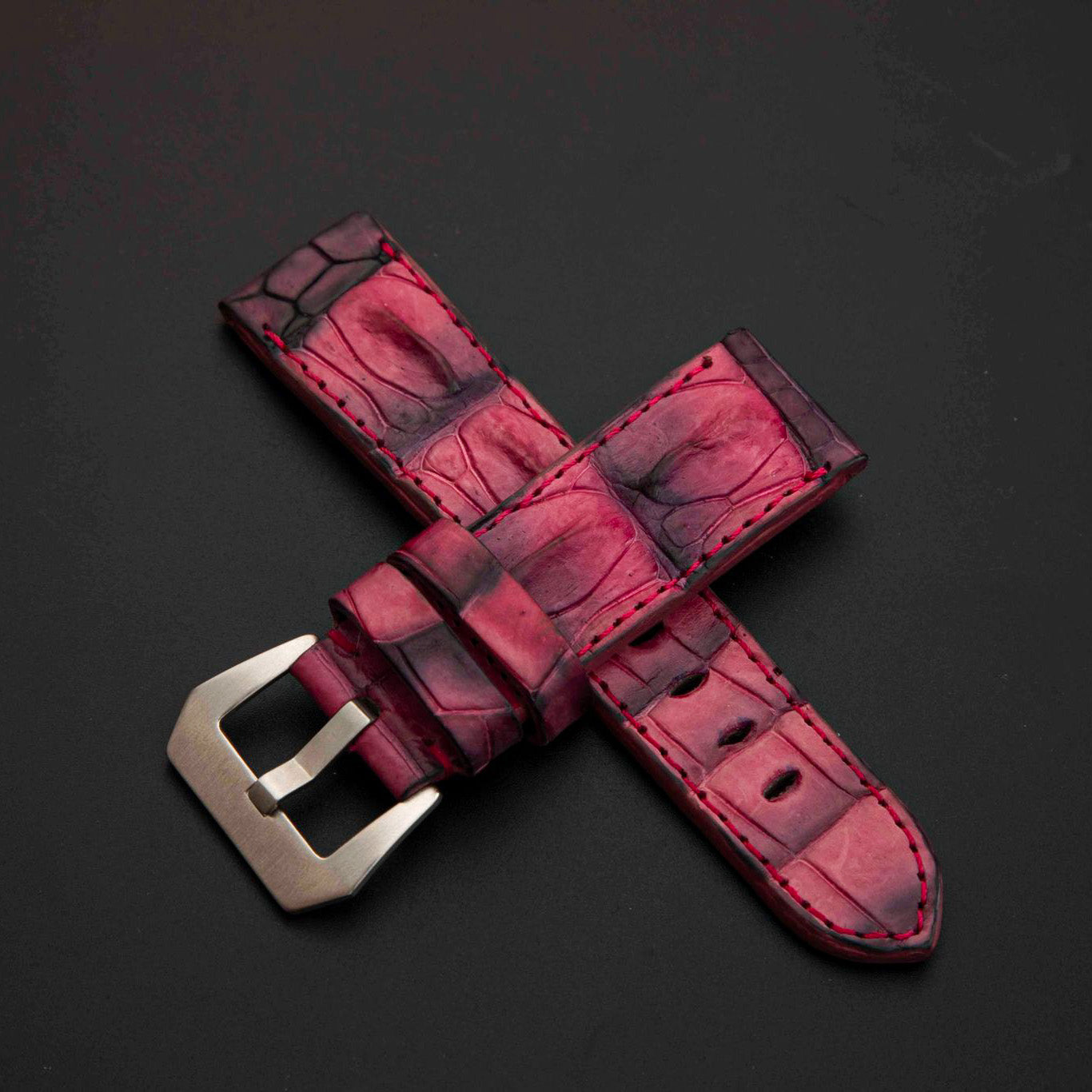 PINK&BLACK CROCODILE HORNBACK LEATHER STRAP