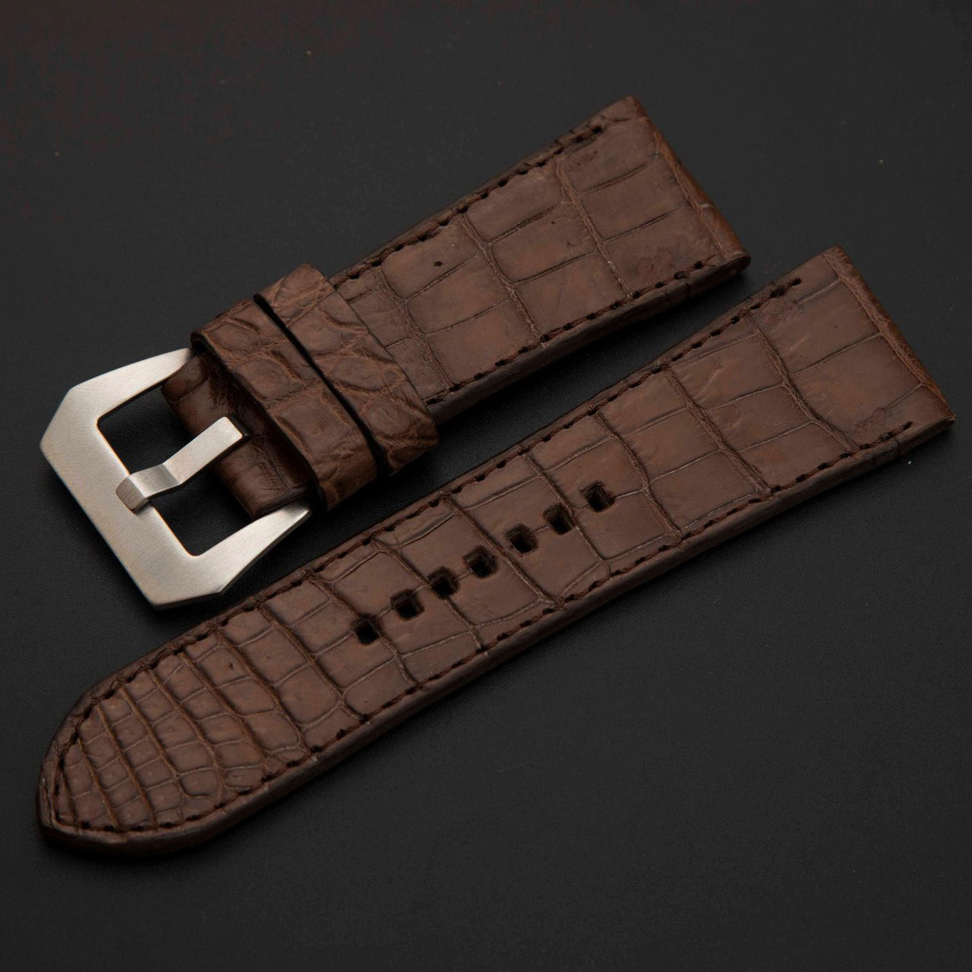 BROWN CROCODILE BELLY LEATHER STRAP