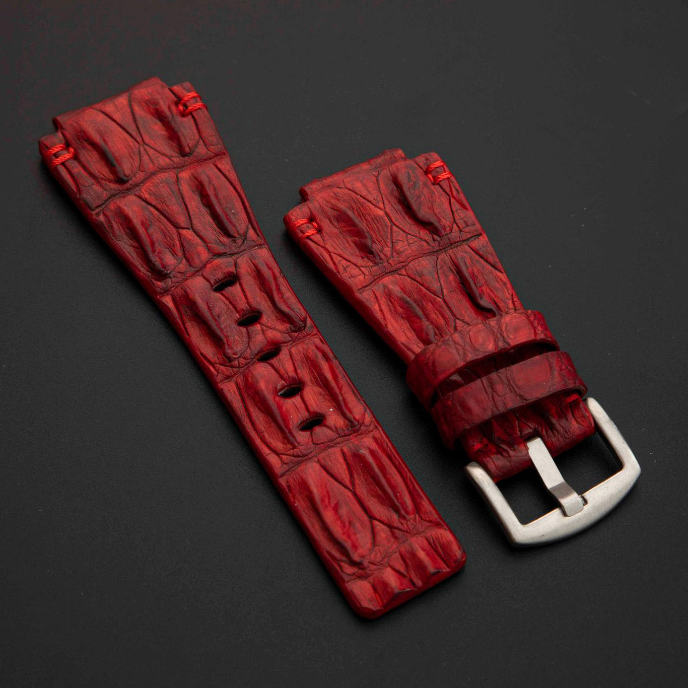 RED CROCODILE HORNBACK LEATHER STRAP