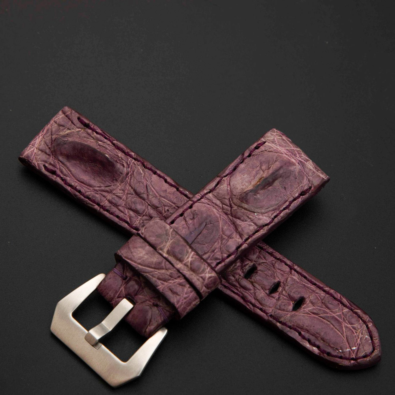 PURPLE CROCODILE HORNBACK LEATHER STRAP
