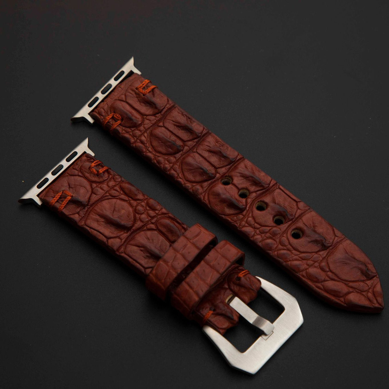 BROWN CROCODILE HORNBACK LEATHER STRAP