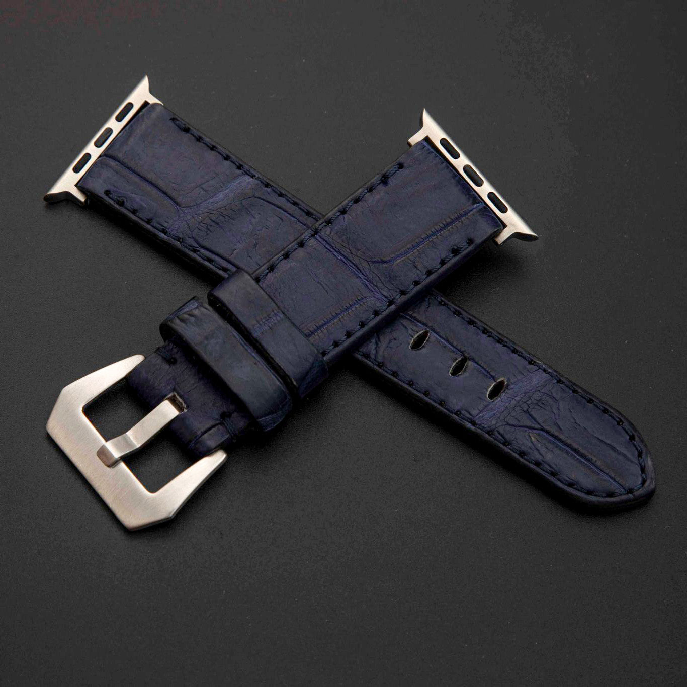 BLUE CROCODILE BELLY LEATHER STRAP