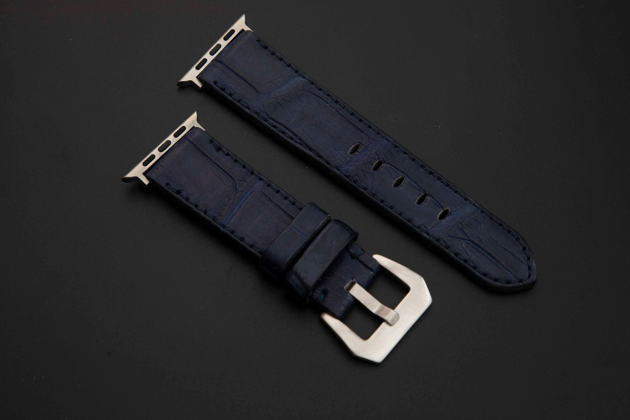 BLUE CROCODILE BELLY LEATHER STRAP