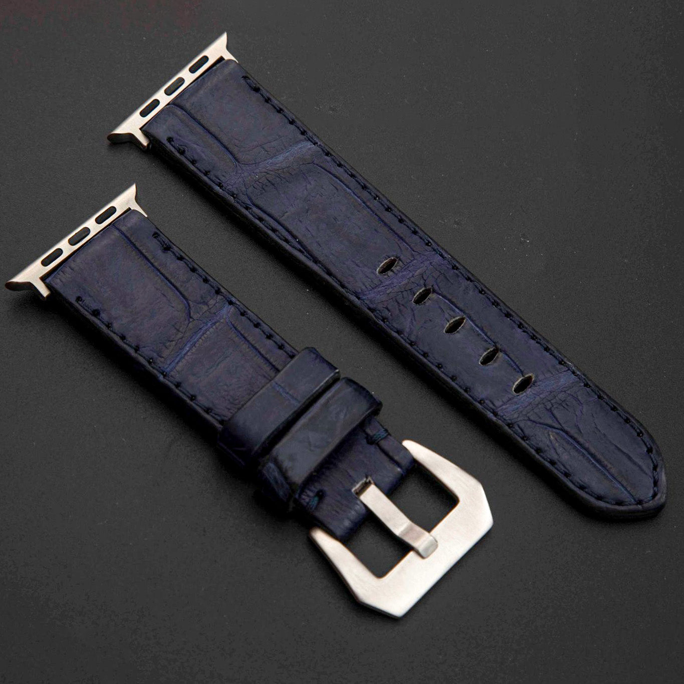 BLUE CROCODILE BELLY LEATHER STRAP