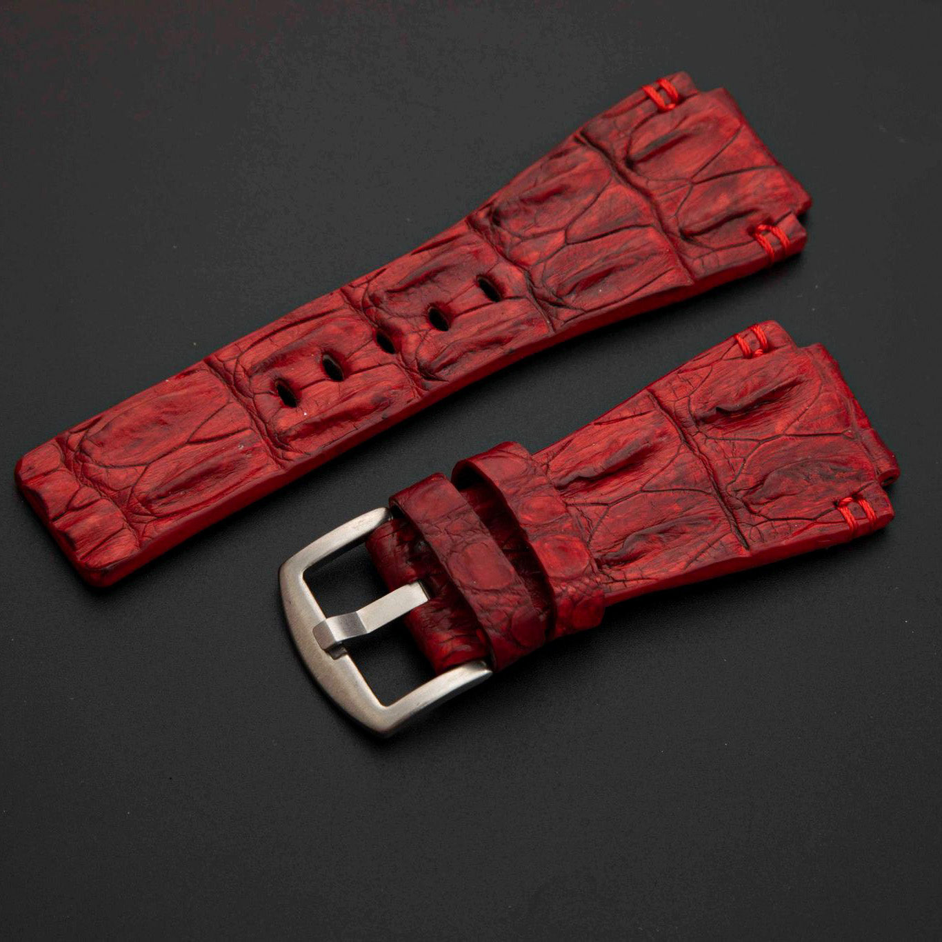 RED CROCODILE HORNBACK LEATHER STRAP