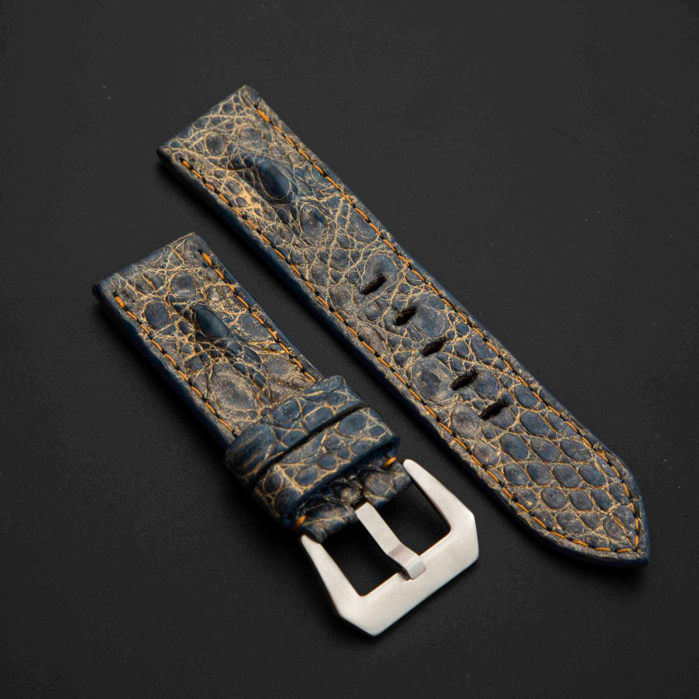 BLUE&GOLD CROCODILE BELLY LEATHER STRAP