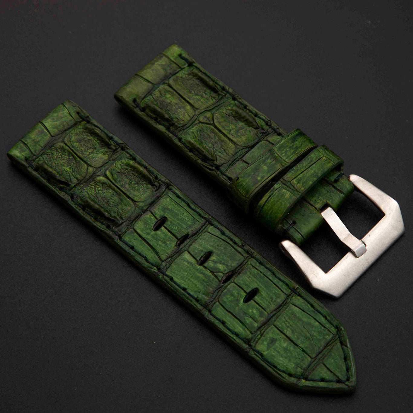 GREEN CROCODILE HORNBACK LEATHER STRAP