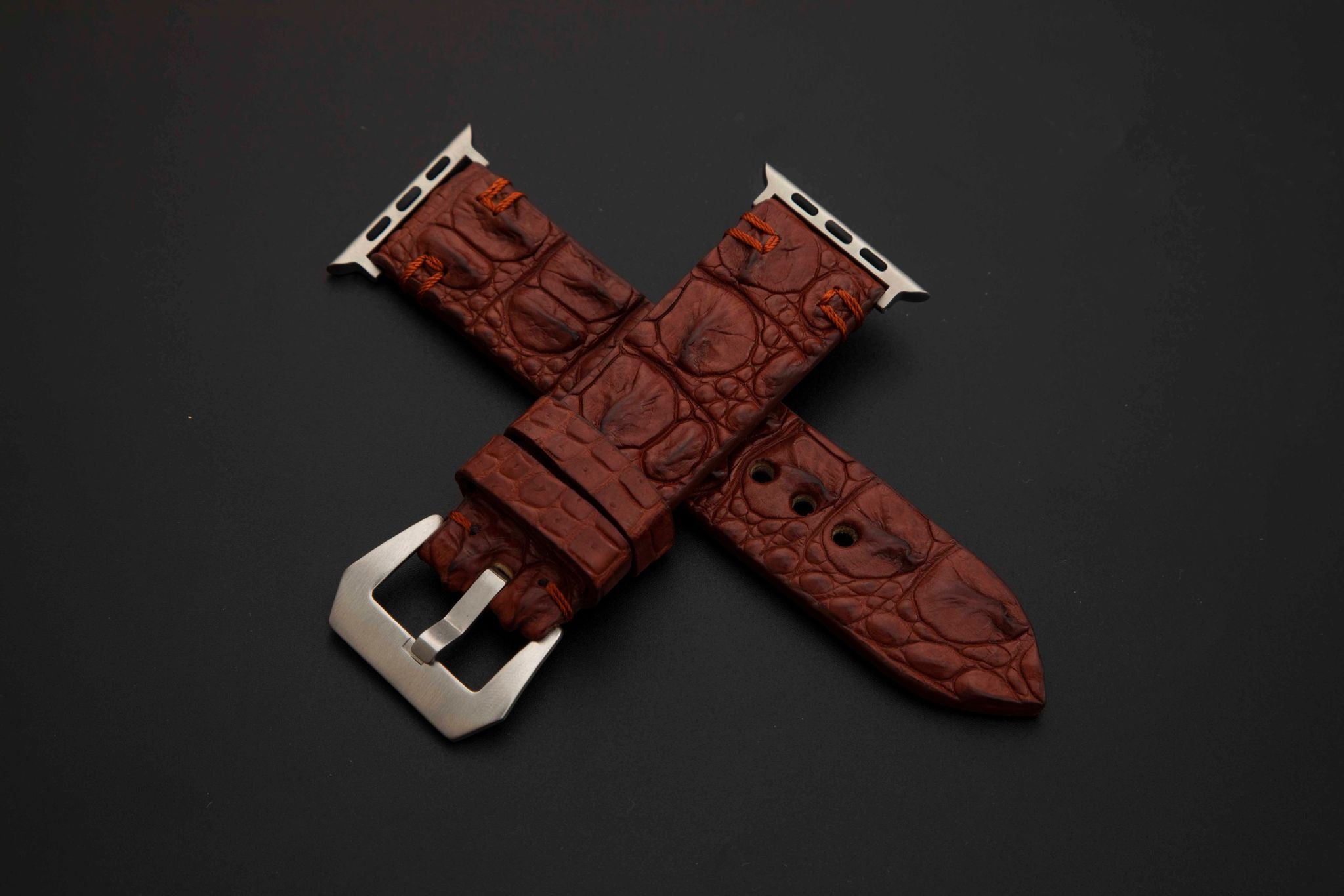 BROWN CROCODILE HORNBACK LEATHER STRAP