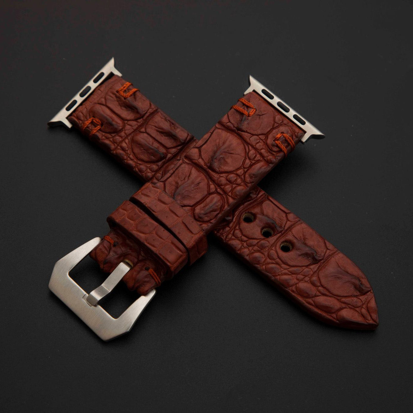 BROWN CROCODILE HORNBACK LEATHER STRAP