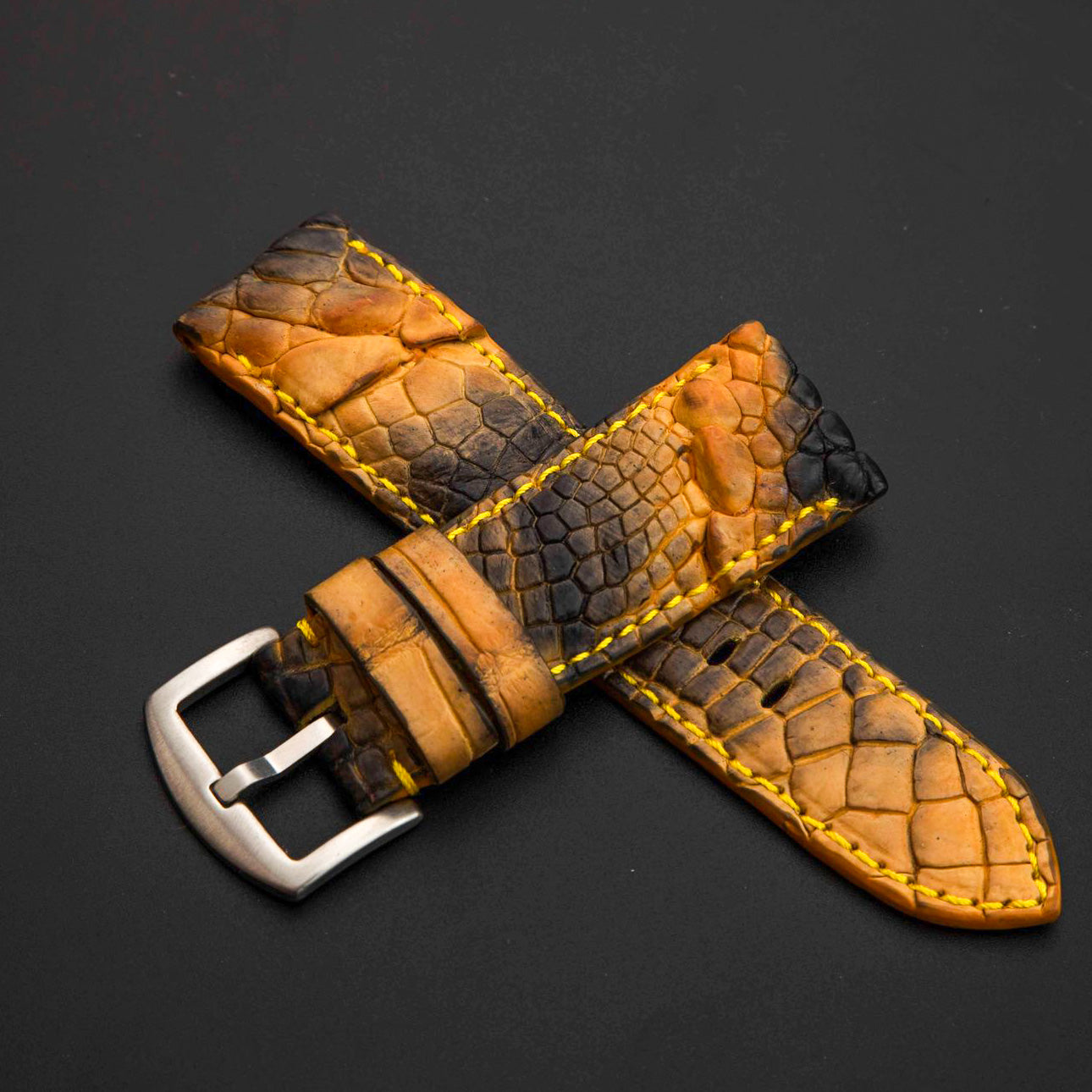 YELLOW&BLACK CROCODILE HORNBACK LEATHER STRAP