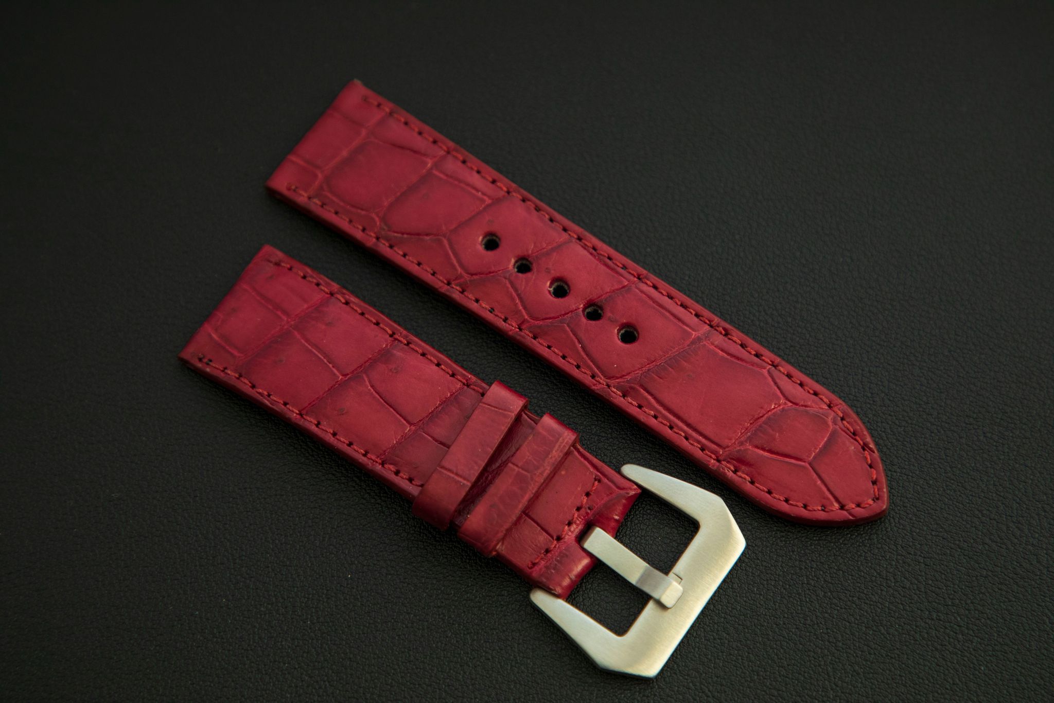 RED CROCODILE BELLY LEATHER STRAP