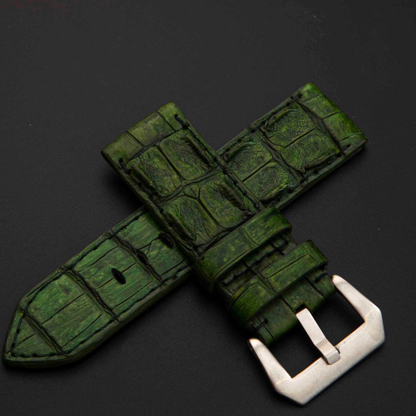 GREEN CROCODILE HORNBACK LEATHER STRAP