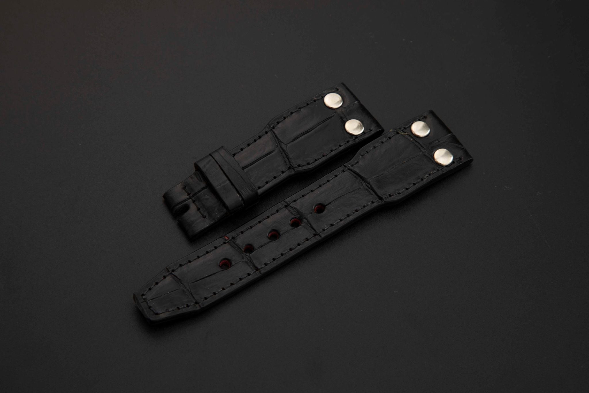 BLACK CROCODILE BELLY LEATHER STRAP - Lac Crado 