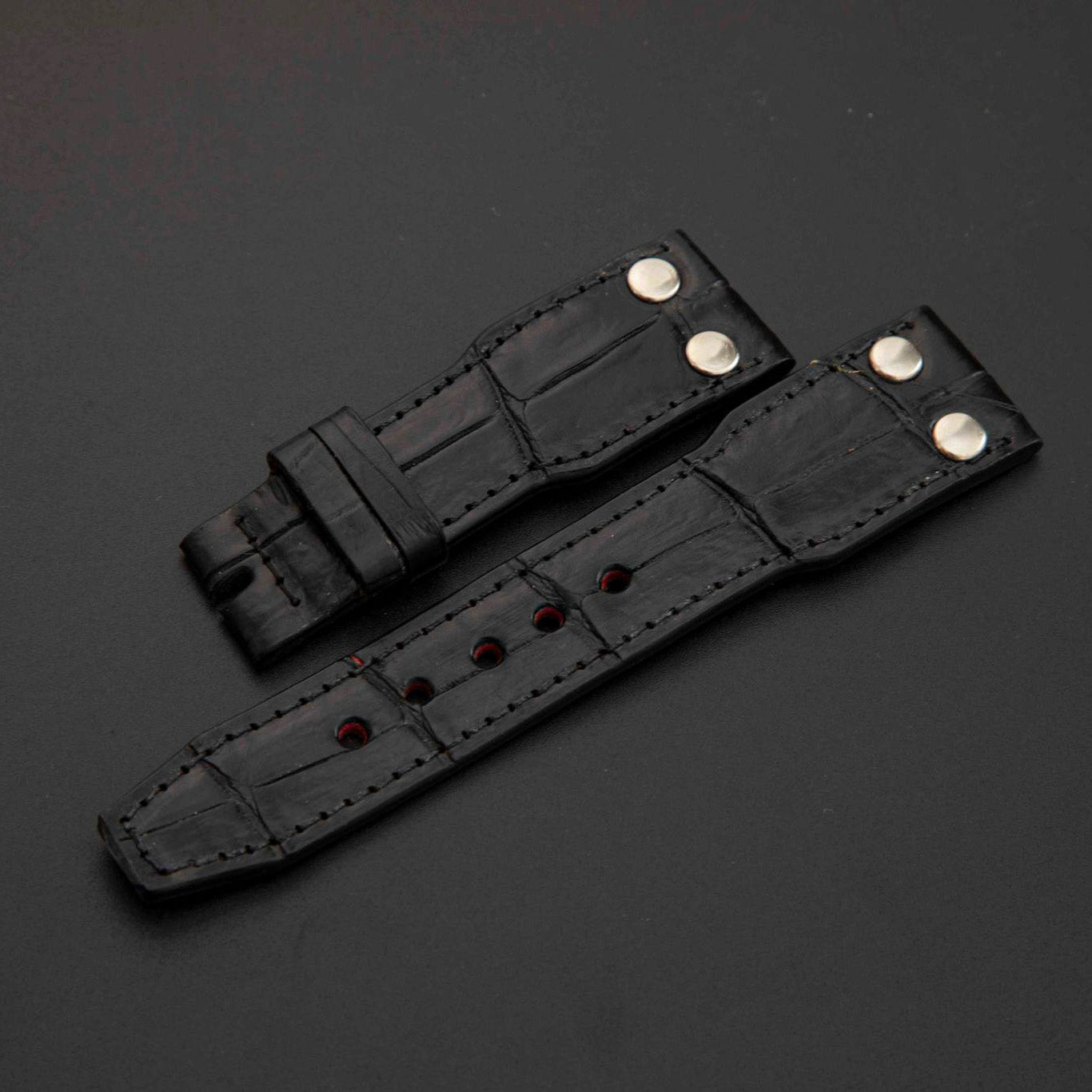 BLACK CROCODILE BELLY LEATHER STRAP
