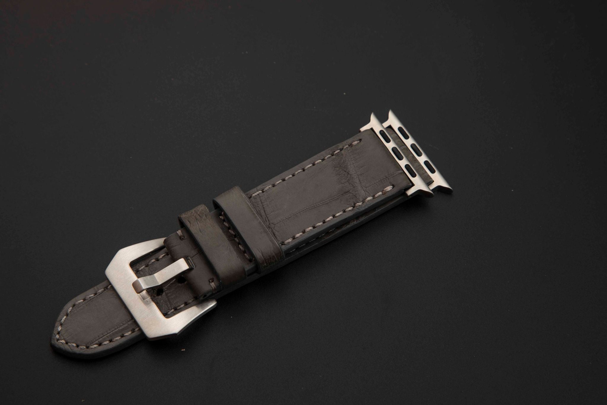 GREY CROCODILE BELLY LEATHER STRAP