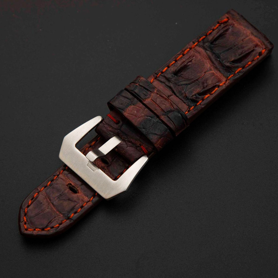 BLACK&RED CROCODILE HORNBACK LEATHER STRAP