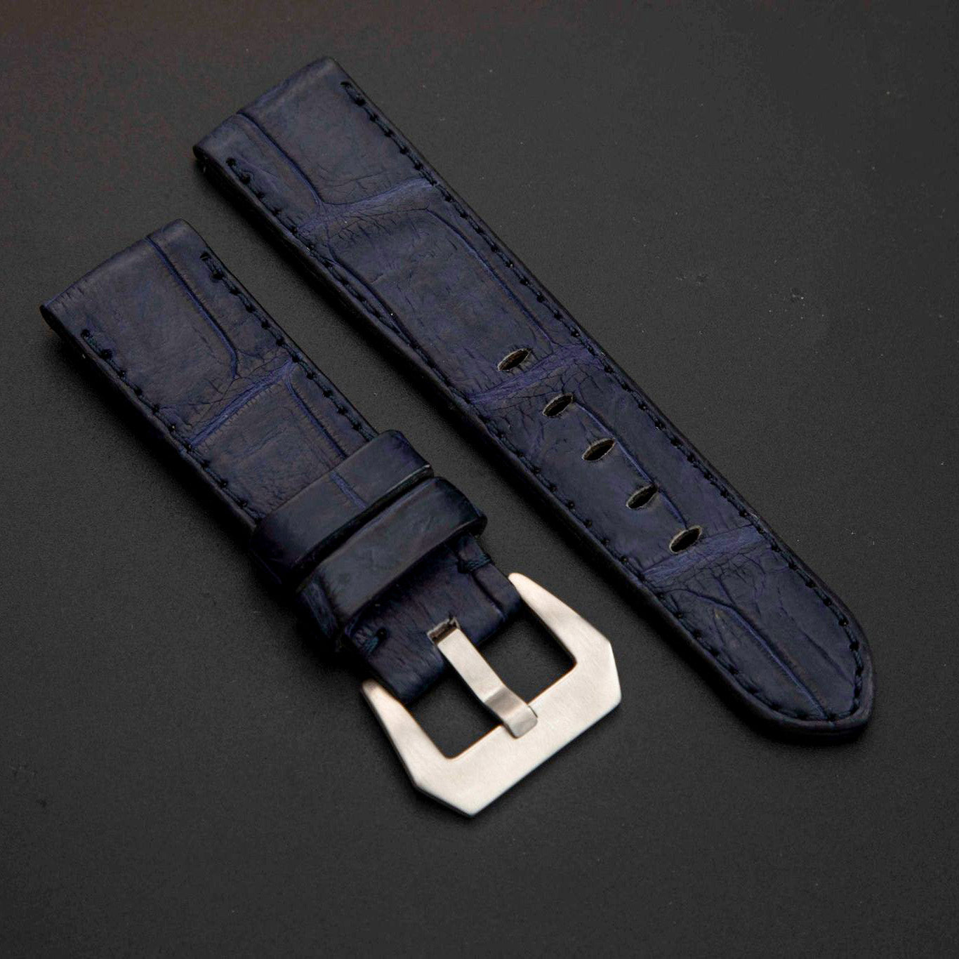 BLUE CROCODILE BELLY LEATHER STRAP