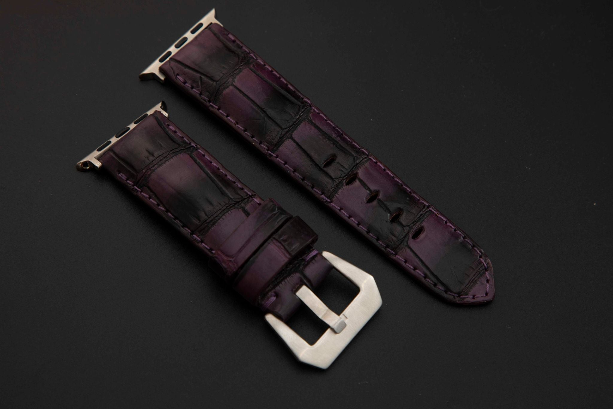 PURPLE&BLACK CROCODILE BELLY LEATHER STRAP