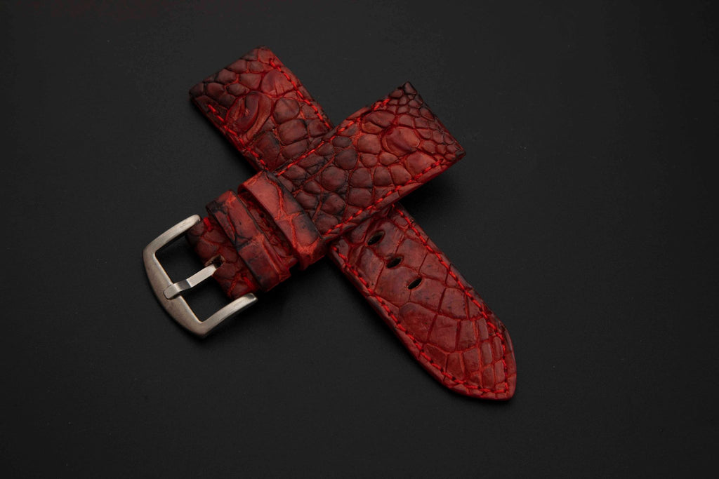 RED&BLACK CROCODILE HORNBACK LEATHER STRAP