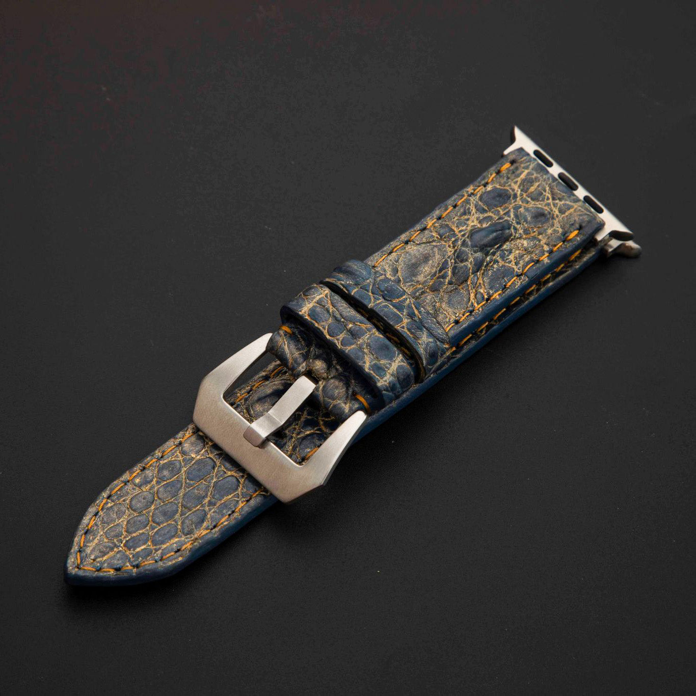 BLUE&GOLD CROCODILE HORNBACK LEATHER STRAP