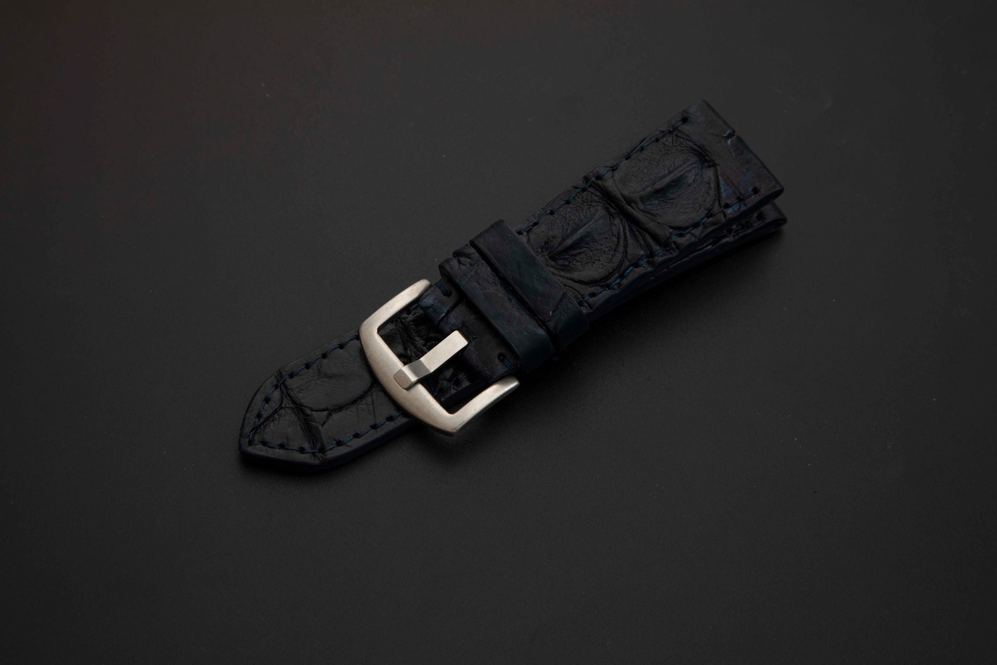 BLACK CROCODILE HORNBACK LEATHER STRAP