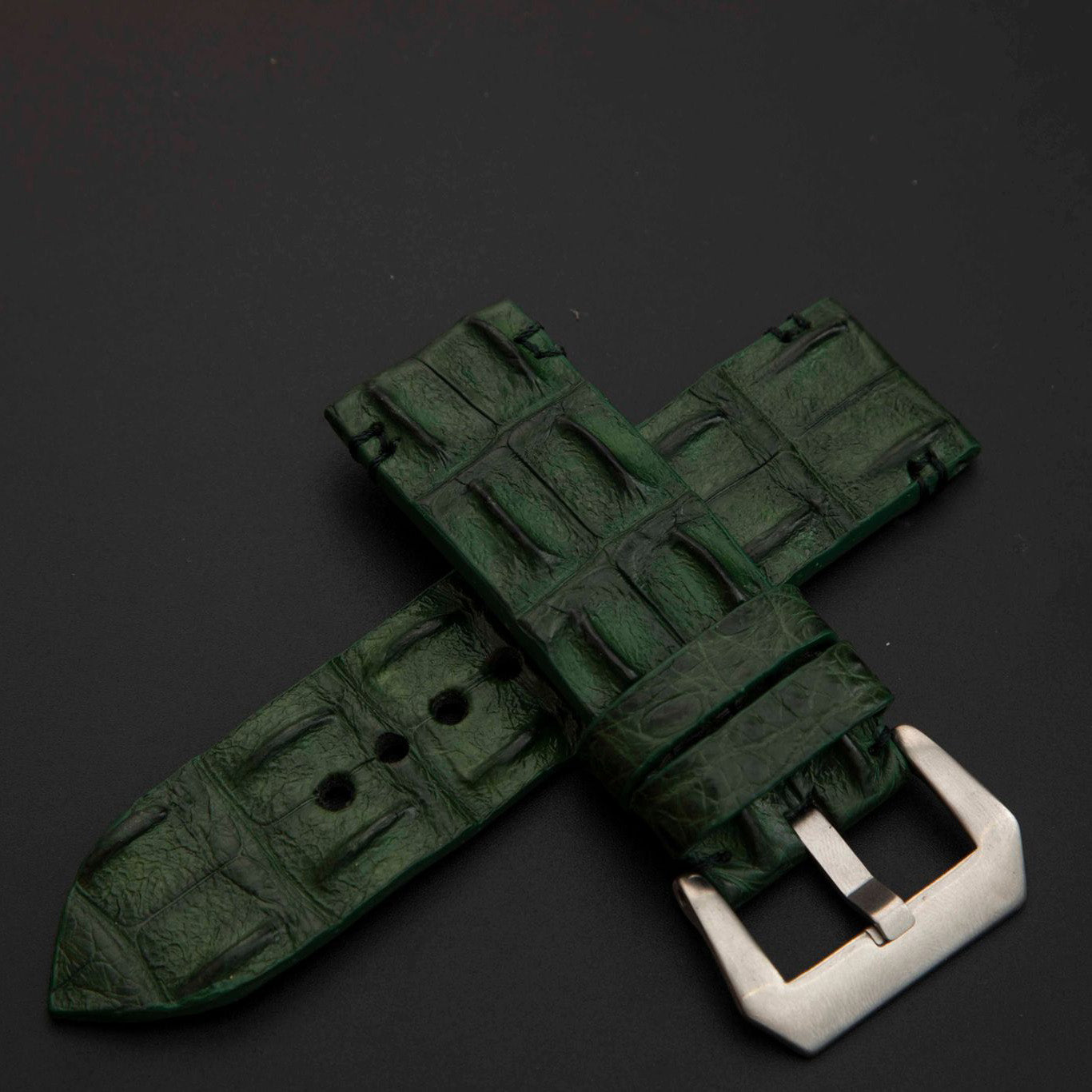 GREEN CROCODILE HORNBACK LEATHER STRAP