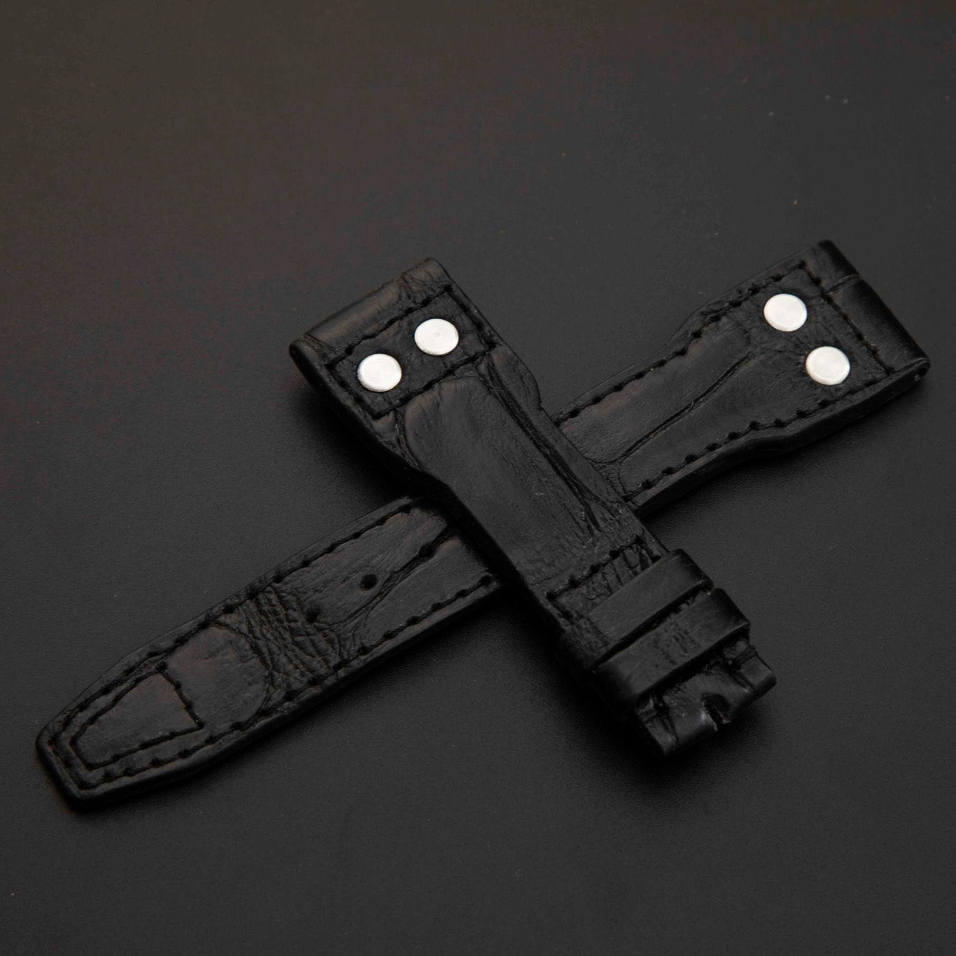 BLACK CROCODILE BELLY LEATHER STRAP