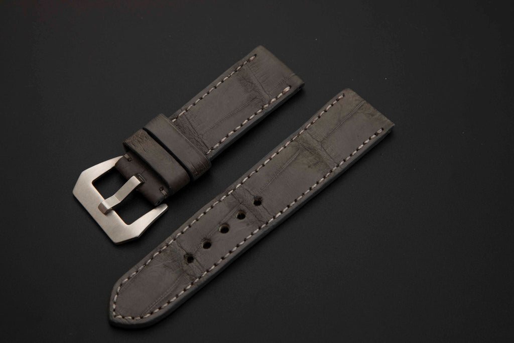 GREY CROCODILE BELLY LEATHER STRAP