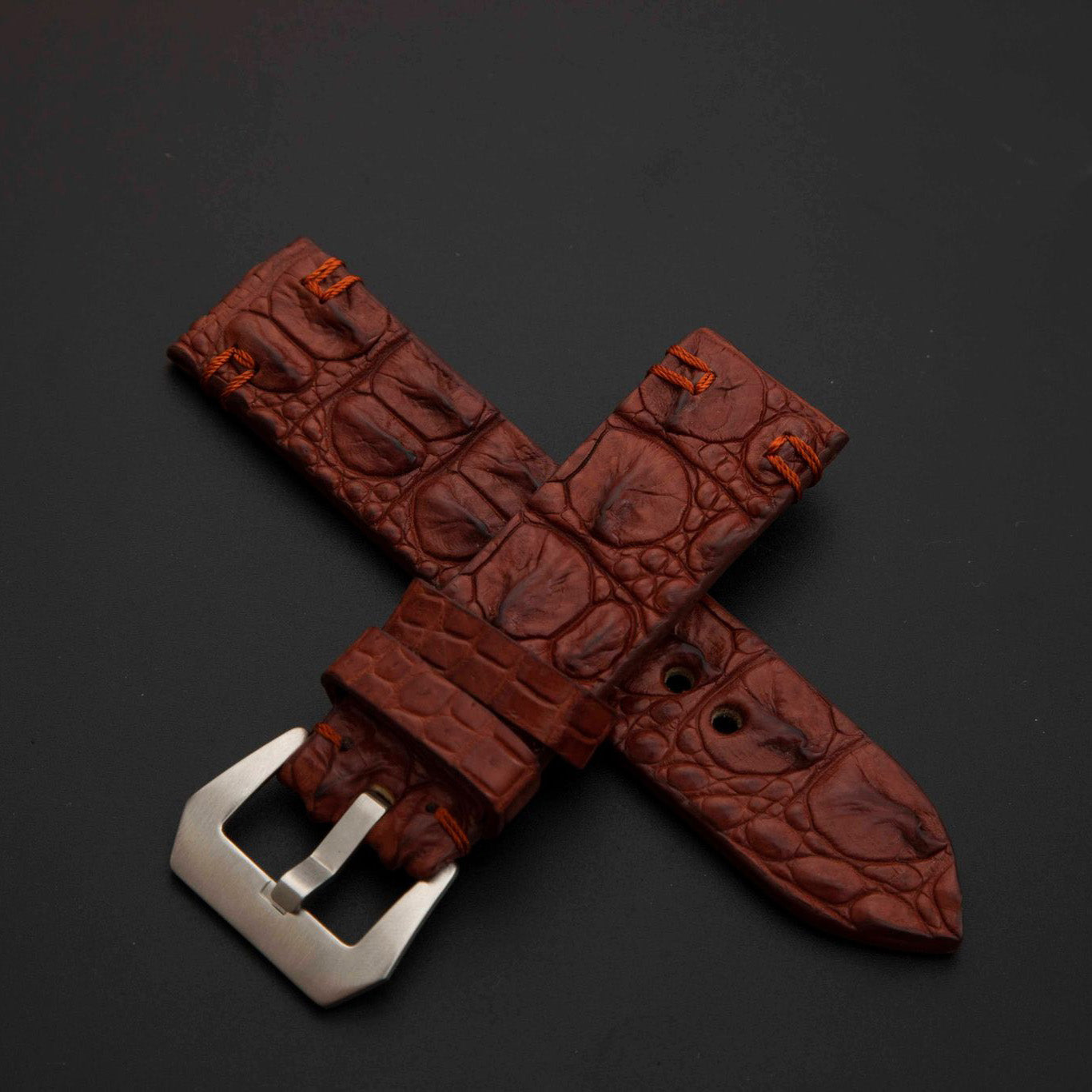 BROWN CROCODILE HORNBACK LEATHER STRAP