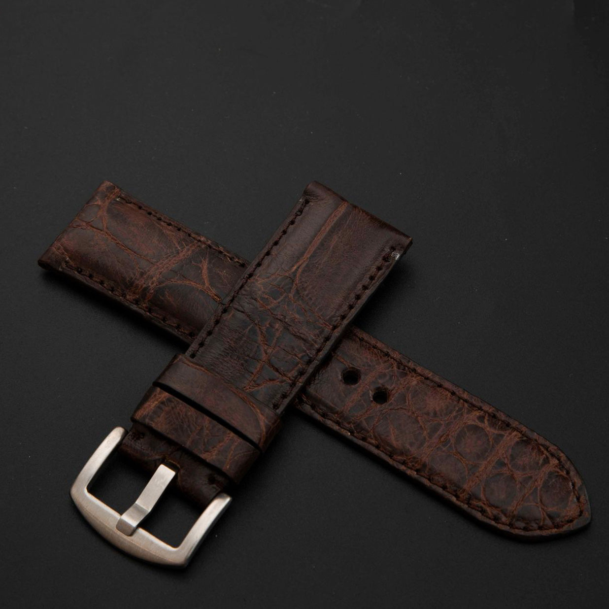 BROWN CROCODILE BELLY LEATHER STRAP