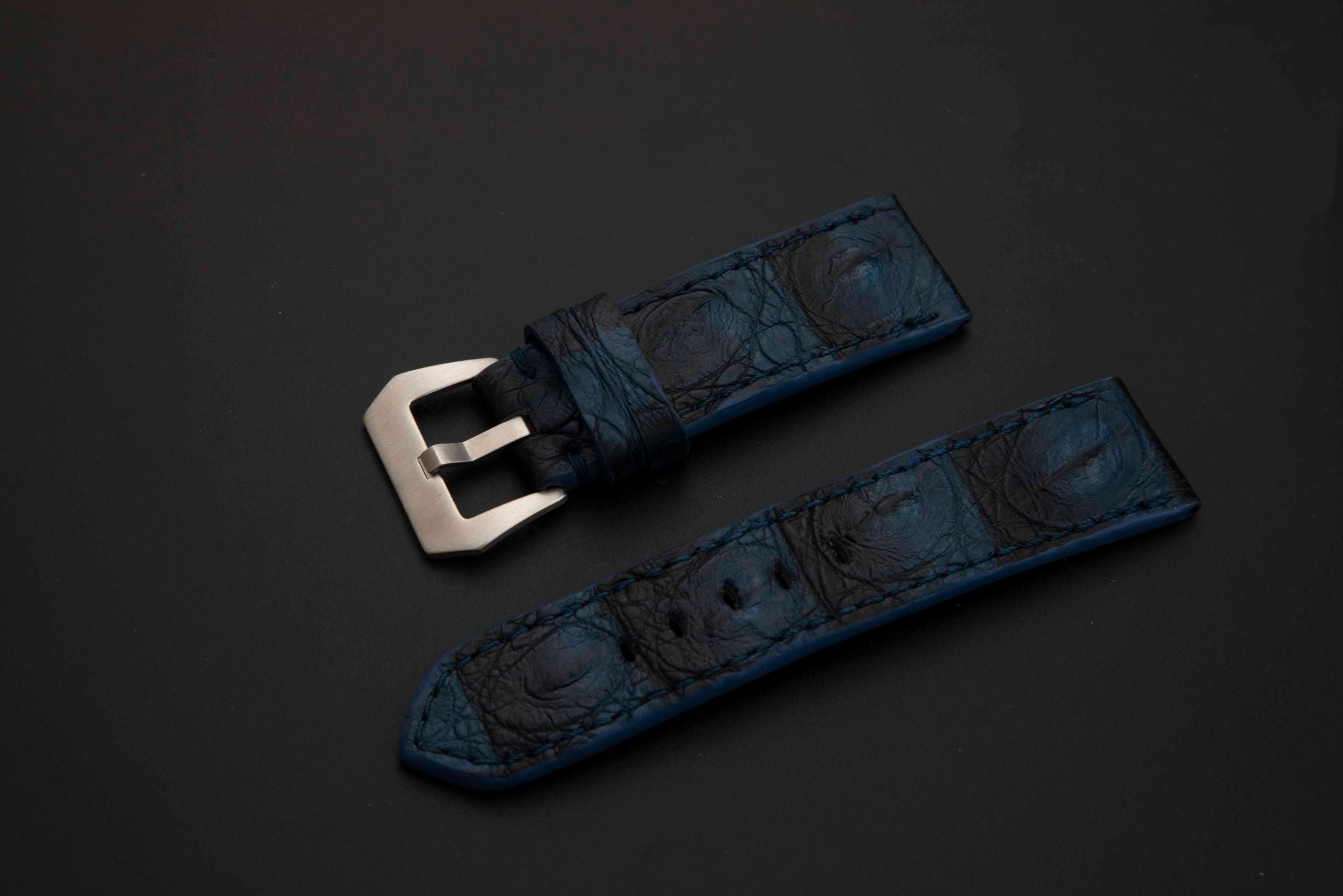 BLUE&BLACK CROCODILE HORNBACK LEATHER STRAP