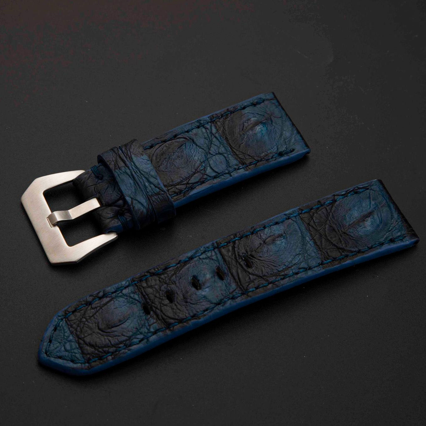BLUE&BLACK CROCODILE HORNBACK LEATHER STRAP
