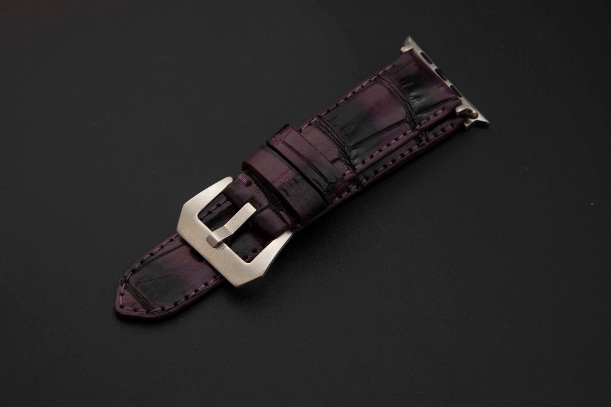 PURPLE&BLACK CROCODILE BELLY LEATHER STRAP