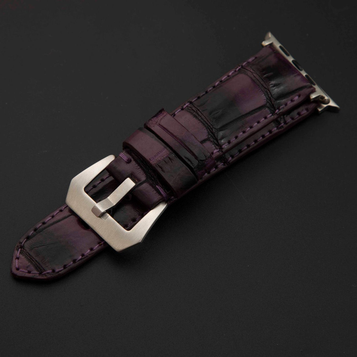 PURPLE&BLACK CROCODILE BELLY LEATHER STRAP