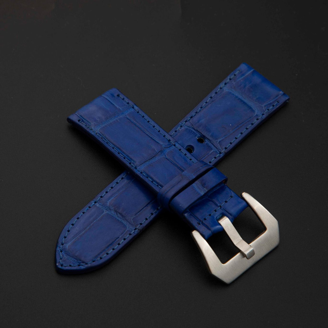 BLUE CROCODILE BELLY LEATHER STRAP