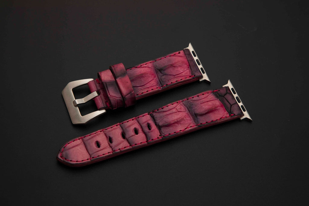 PINK&BLACK CROCODILE HORNBACK LEATHER STRAP