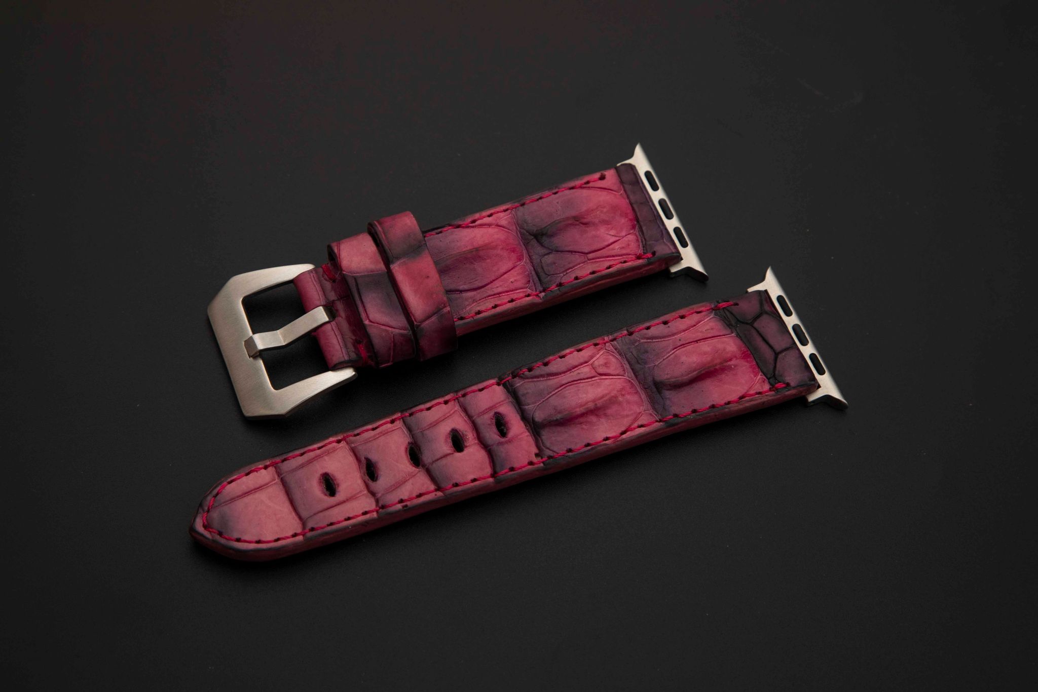 PINK&BLACK CROCODILE HORNBACK LEATHER STRAP